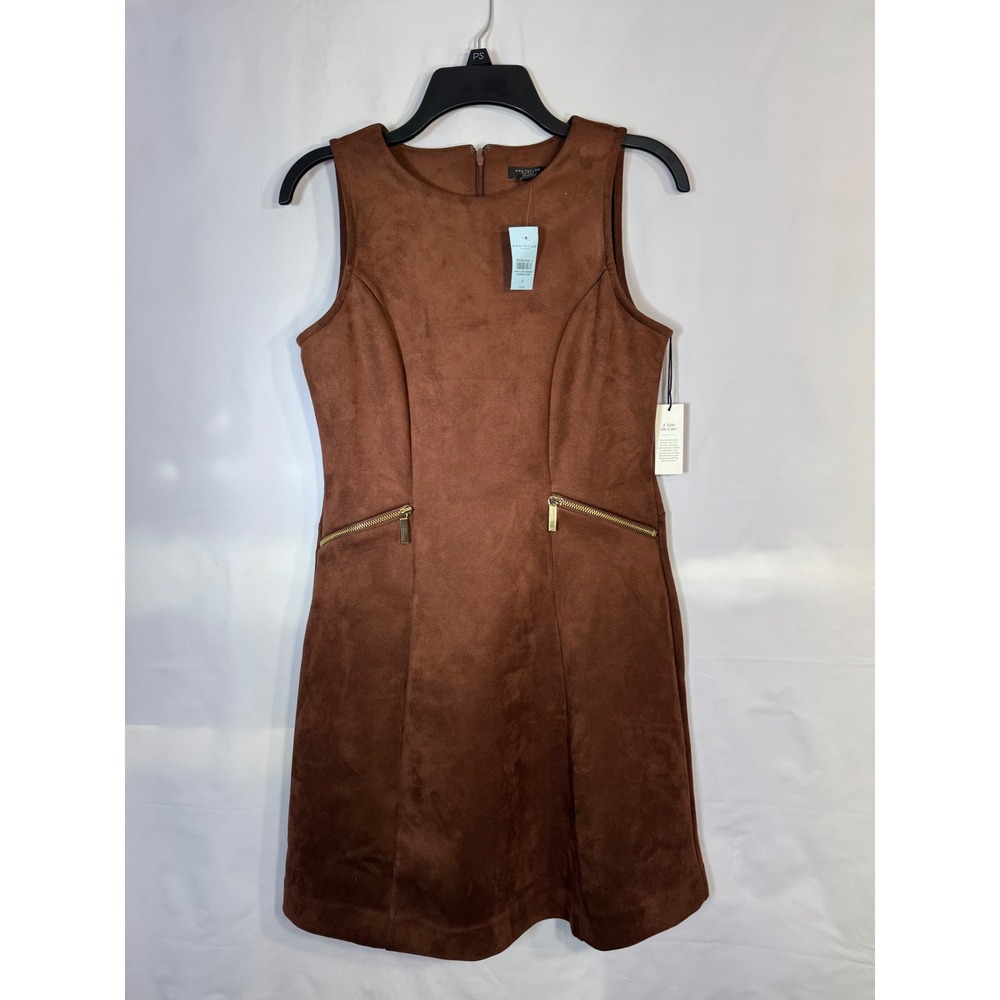 Ann Taylor Factory‎ Brown Faux Suede Sleeveless Zip Accent Shift Dress